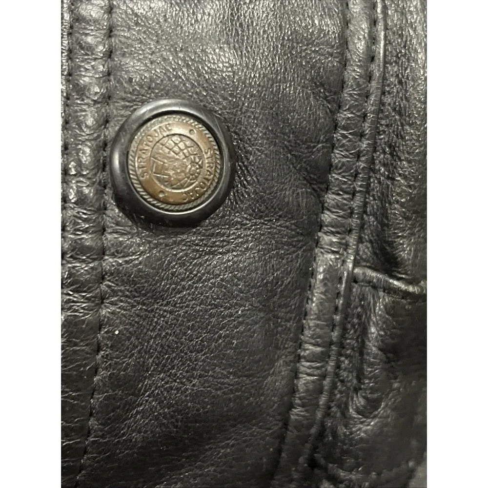 Stratojac Black Leather Jacket Long Heavy Lined Men's Winter Coat Sz XXL‎